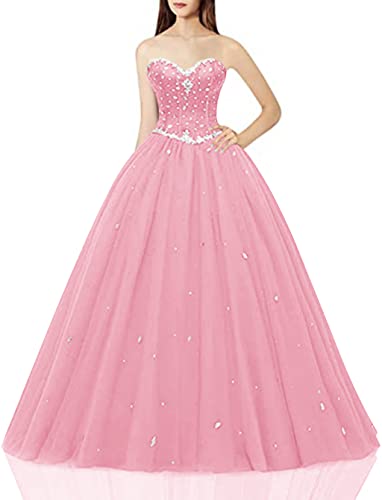Image of Likedpage Women's Sweetheart Ball Gown Tulle Quinceanera Dresses Prom Dress