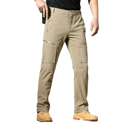Pantalones de senderismo 2026 con forro polar para todo tipo de clima, aislantes térmicos, para los días fríos de invierno, resistentes al viento, softshell, ideales para trekking y aventura., caqui