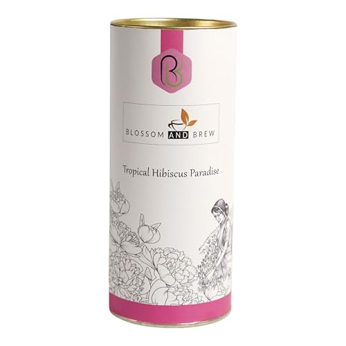 Image of Blossom & Brew Tropical Hibiscus Paradise Tea (3.526oz) - 100% Dried Hibicus Flowers - Caffeine-free Loose Petals Floral infusion te de flor de jamaica - Natural Agua de Jamaica