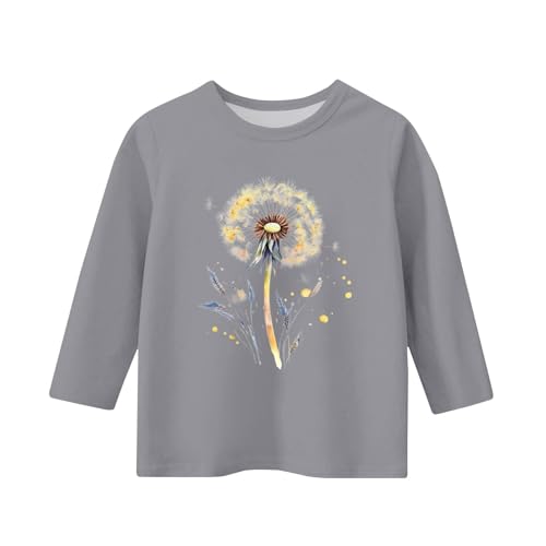 Teen Girls Floral 3/4 Length Sleeve Top Summer Crewneck Casual Athletic Blouse for Kids Soft Comfy (Grey #2, 8-9 Years)2