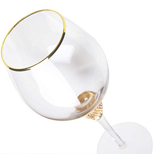 Berkware Set Of 6 Wine Glasses - Luxurious And Elegant Sparkling Studded Long Stem Red Wine Glass With Gold Rim #TOP4