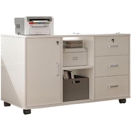 オフィス収納キャビネット サイド引き出し付きキャスター付きデスクカート EnergyDeer 引き出し付き ロック付きキャビネット 書類保管キャビネット (B) (C,90*34*58cm)