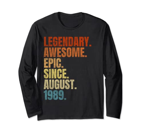 Camiseta retro legendaria desde agosto de 1989 30 años Manga Larga