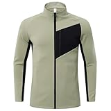 Cexiakong Camiseta de manga larga para hombre con media cremallera, forro polar, cálido, transpirable, sudadera deportiva con cuello alto, otoño e invierno, verde, M