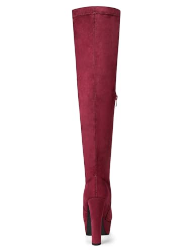 Allegra K Allegra K Women's Platform Block Heel Burgundy Over Knee High Boots 6 M US