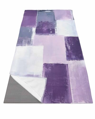 BOSIJOY Yoga Mat Towel,Abstract Graffiti Purple Gray Art Non Slip Sweat Absorbent Hot Yoga Towels with Corner Pockets,Color Block Gradient Texture Soft Microfiber Towel for Pilates Bikram 74