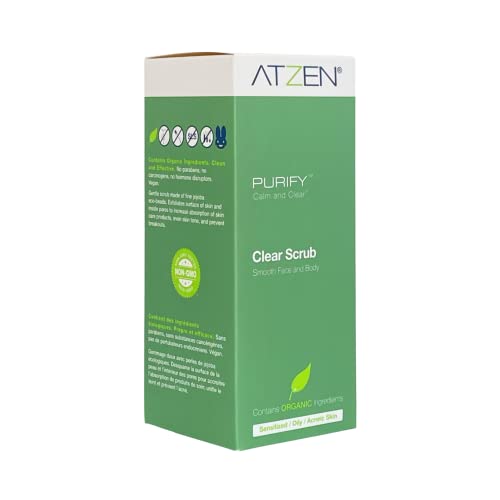 Atzen Purify Clear Scrub | Organic Face & Body Scrub | Natural Jojoba Bead Facial Exfoliator | Control Oily, Acne Prone, Bumpy Skin | Cleans Pores Of Dead Cells, Bacteria & Rashes | Paraben Free, Cruelty Free, Vegan, & Non Gmo (3 Oz) #TOP2