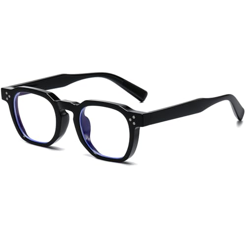 AIEYEZO Retro Blue Light Glasses for Men Women Square Thick Framed Eyeglasses Trendy Vintage Computer Glasses (Black)