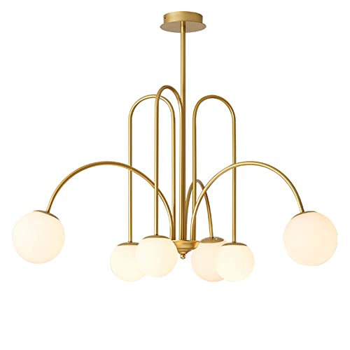 Lampadario moderno Lampadario moderno in vetro a globo Lampada a sospensione in metallo in ottone spazzolato con aste regolabili Apparecchio di illuminazione a soffitto sospeso per
