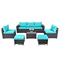 LEVELEVE 8 Pieces Outdoor Patio Furniture Sets,Rattan Conversation Sectional Set,Manual Weaving Wicker Patio Sofa,w/Table&Ottoman&Wide Armrest