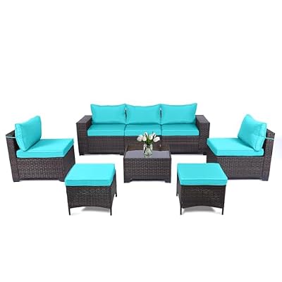 LEVELEVE 8 Pieces Outdoor Patio Furniture Sets,Rattan Conversation Sectional Set,Manual Weaving Wicker Patio Sofa,w/Table&Ottoman&Wide Armrest