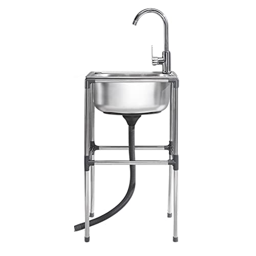 Évier de cuisine autoportant évier utilitaire acier inoxydable cuve simple avec robinet