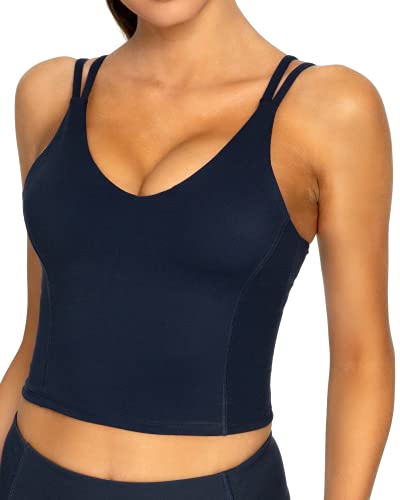 GYM RAINBOW Womens Double Strap Sports Bra, Padded Tank Top Fitness Running Yoga Workout Crop Tops