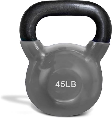 French Fitness Vinyl Kettlebell 45 lbs – Durable, Stylish, Vibrant Color with Ergonomic Handle for Home & Commercial Gym Use