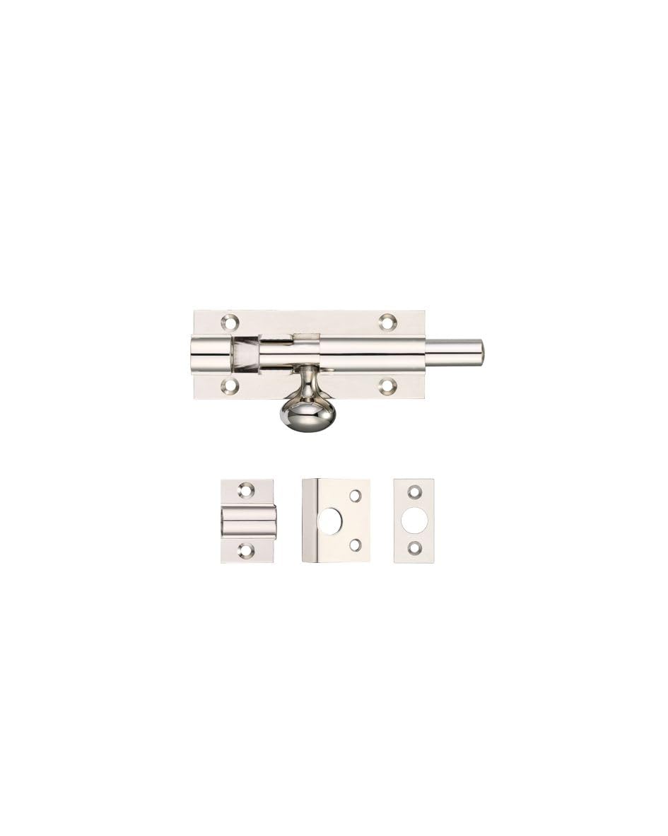 Kooples Hardware Architectural Barrel Bolt – 75mm x 30mm – Compact 9mm Bolt – Face-Fix with 3 Keeps – Satin Chrome Finish (Polished Nickel)