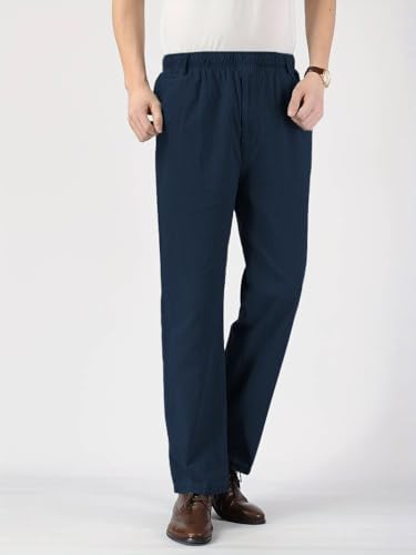 Image of TAGDO Men's Linen Pants | Elastic Waist Pants | Casual Trousers for Men | Straight Fit | Everyday Casual Pant | Perfect for Beach, Resort, Lounge & Vacation Wear (2060)