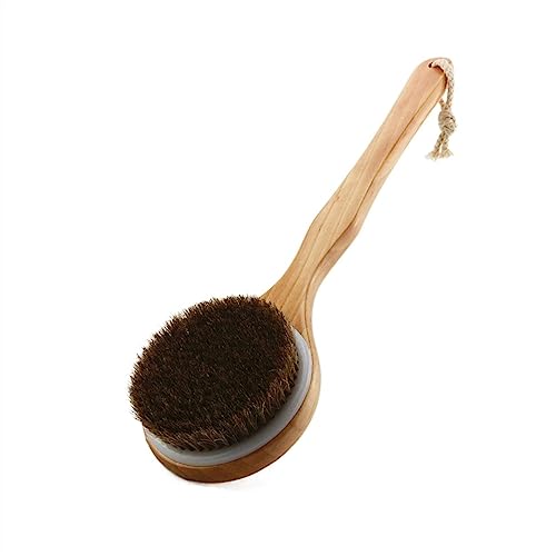 COmaam Cepillos de baño de pelo de caballo con mango largo de madera for mujer, cepillo de ducha, cepillos de baño, depurador de espalda for ducha for hombres, 41 * 10,5 cm