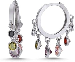Small Silver Huggie Hoop Earrings for Women 925 Sterling Silver Earrings with Multi Color Cubic Zirconia Hypoallergenic For Her Girls Ladies Mother