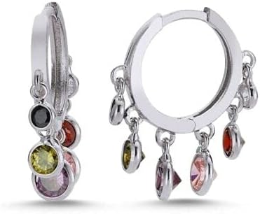 Small Silver Huggie Hoop Earrings for Women 925 Sterling Silver Earrings with Multi Color Cubic Zirconia Hypoallergenic For Her Girls Ladies Mother
