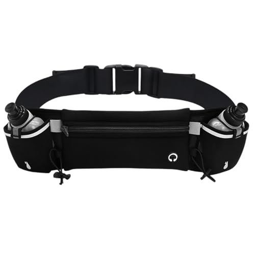 Mineup Ceinture Running Hydratation Course a Pied, Sac Banane Sport Belt, Fluorescent Homme Femme Sac Banane avec 2 Gourdes pour Trail Jogging Footing Randonnée Vélo Marathon Cyclisme (Noir)