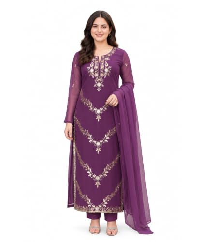 Image of Women's Georgette Kurta Pant Set with Dupatta, 3 /4 Sleeves