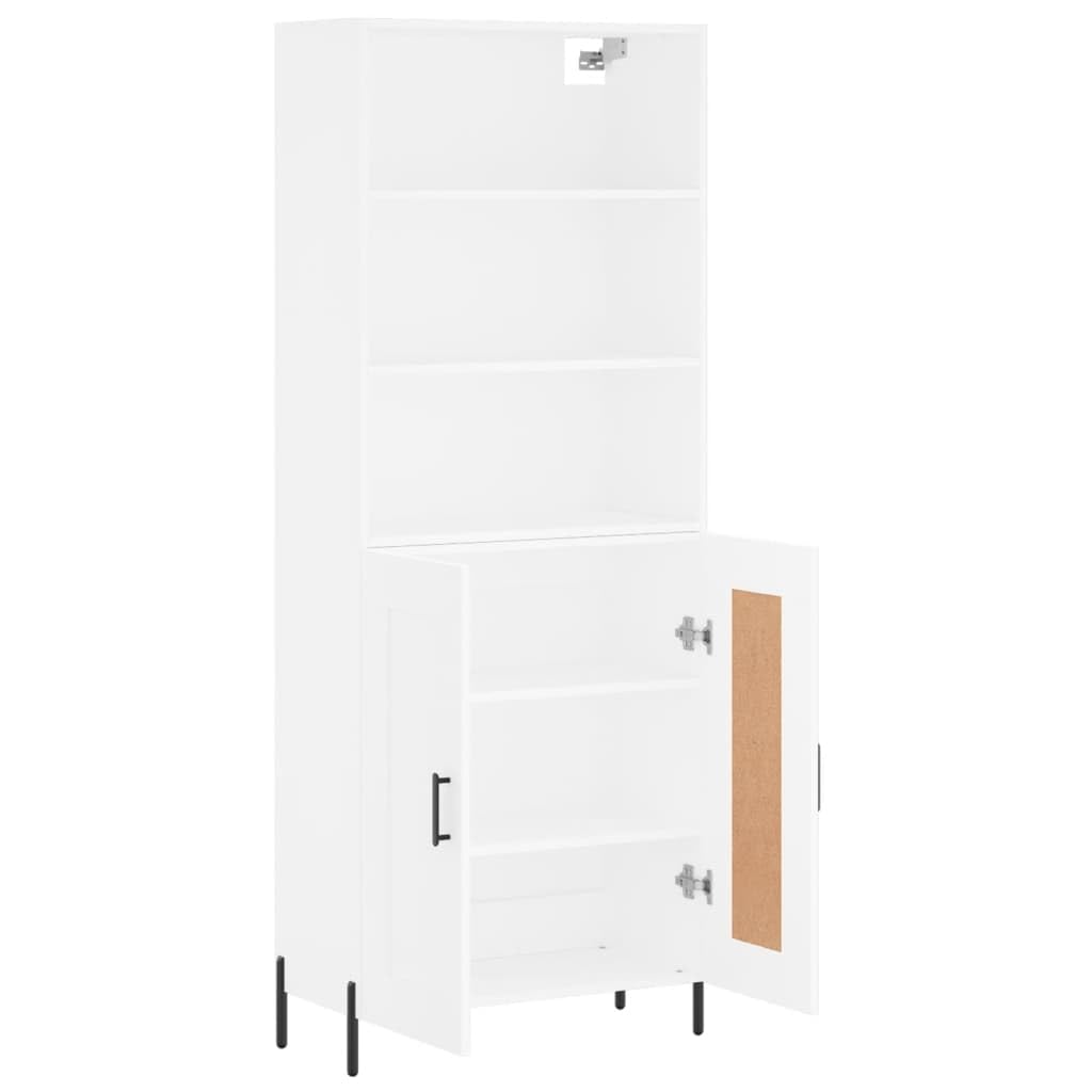 Armadio alto, bianco, 69,5 x 34 x 180 cm, in legno con piedini in metallo, elegante armadio per soggiorno, credenza, cassettiera, corridoio, credenza, hall