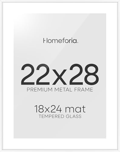 Image of Homeforia 22x28 Poster Frame White, High End Metal 22 x 28 Large Picture Frames with Mat 18 x 24 for Photo, 22x28 Thin Frame Matted to 18x24 inch Print, 28x22 Frame, Tempered Glass, Wall Kit, Set of 2