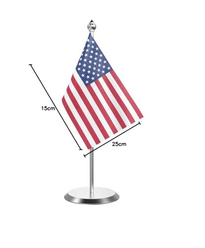 Image of The Flag Company Country Table Flag Single Stainless Steel Stand for Home and Office Desk,Conference (USA)