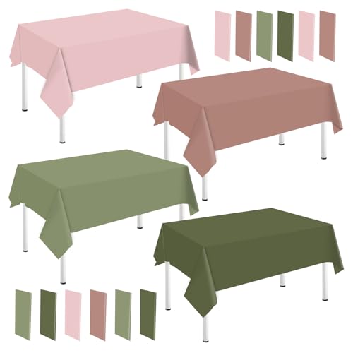 Whaline 16 Pcs Sage Green Plastic Tablecloth Sage Green Dusty Pink Rectangle Table Cover Waterproof Table Cloth for Wedding Baby Shower Decoration, 54 x 108 Inch