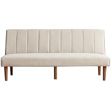 HomePop Upholstered Bergen Convertible Futon Sofa Bed, Modern Sofa Couches for Living Room, Small Spaces, Dorm, Apartment, Beige Woven