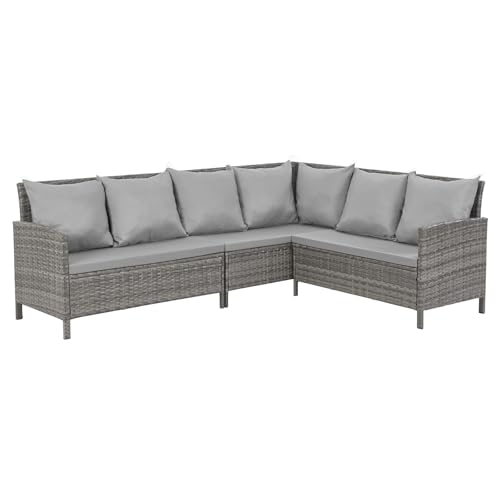 SVITA Madison Rattan-Lounge Polyrattan Ecksofa Gartenmöbel-Set Sofa Garnitur Couch-Eck Grau