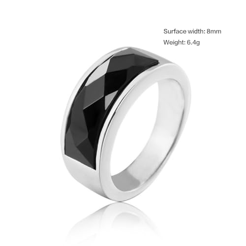 Stainless Steel Turquoise Inlay Band Ring, Men's Fashion Statement Ring4