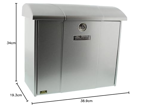 Burg-Wächter Briefkasten mit aufklappbarem Regendach, A4 Einwurf-Format, EU Norm EN 13724, Verzinkter Stahl, Olymp 916 Si, Silber