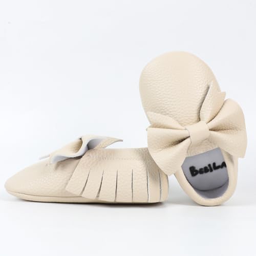 Bebila Double Bow Fringe Baby Moccasins - Soft Sole Baby Shoes Girls Toddler Crib Flats3