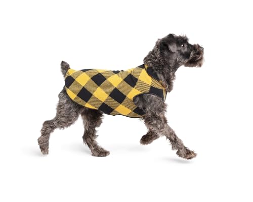 Image of Goldpaw Stretch Fleece Dog Sweater - with Spandex for 4-Way Stretch - Soft, Comfortable Dog Coat - Machine Washable - Made in the USA - Gold Buffalo Check - Size 24