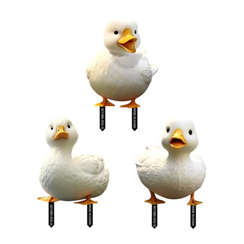 3 x Gans Acryl-Gartenstecker, niedliche Gänsestatue, weiß,...