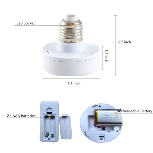 Image of XSDeTu E26 Battery Operated Light Bulb for Lamps, Screw in LED Puck Lights with Remote, Replacement AA Battery Powered Dimmable Timer Light Bulb with USB Cable for Non Electric Wall Sconce,1 Pack