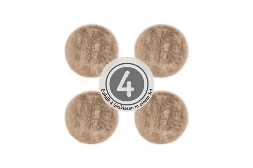 -LUXOR- living Sitzkissen Coste - Kunstfell Stuhlauflage als Deko Wohnzimmer oder Stuhlkissen - gemütliches Sitzkissen Stuhl Dekokissen 40 x 40 cm rund Taupe 4er Set