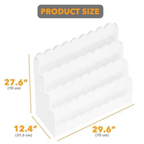 Image of SpaceAid 4-Tier Scalloped Bookshelf, Montessori Bookcase for Toddlers, Wooden Book Shelf Organizer Display Furniture for Kids Rooms, Playroom, Nursery and Classroom, 29.6 inch Wide, White