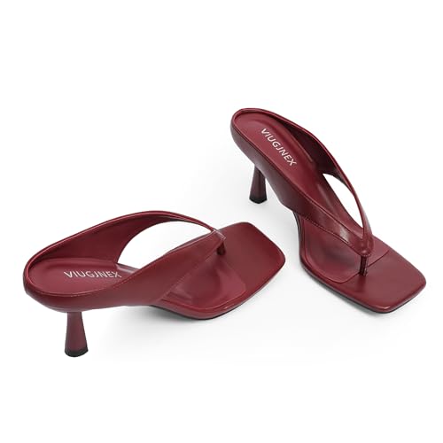 Image of VIUGJNEX Women's Kitten Heels Flip Flops Slip On Open Toe Low Heels Thong Square Slide Summer Fashion Party Heeled Dressy Sandals for Women