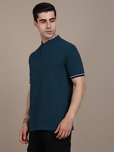 Image of Dennis Lingo Men's Cotton Solid Stand Collar Regular Fit T-Shirt