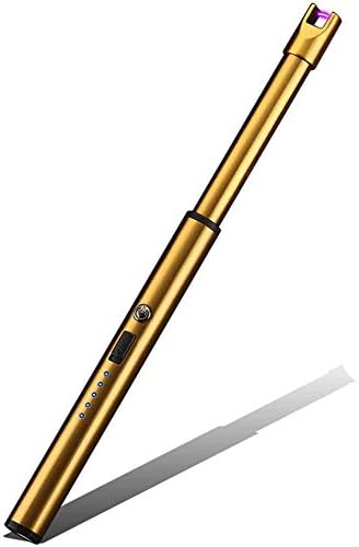 Elite Brands USA Plasma Arc Trendy Long Neck Rechargeable Windproof USB Lighter, Ideal for Gas Stove Candle Fireplace Kitchen Grills BBQ, Flameless Without Butane, Electric Beam Lighter (Gold)