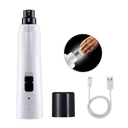 isYoung Dog Nail Grinder with LED Light, Upgraded 2-Speed Rechargeable Pet Nail Trimmer, Powerful Quiet Electric Painless Paws Grooming & Smoothing for Small Medium Large Dogs and Cats (White)