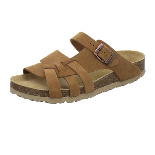 AFS-Schuhe 2122, Damen Pantoletten aus echtem Leder, hochwertige Hausschuhe für Frauen mit Eva-Sohle, Made in Germany (38 EU, Cognac Velour)