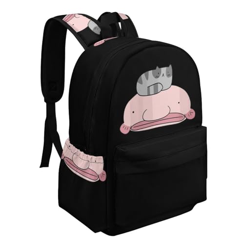 Cute Blobfish and Cat Laptop Backpack for Women Men Cute Shoulder Bag Printed Daypack for Travel Sports Work2