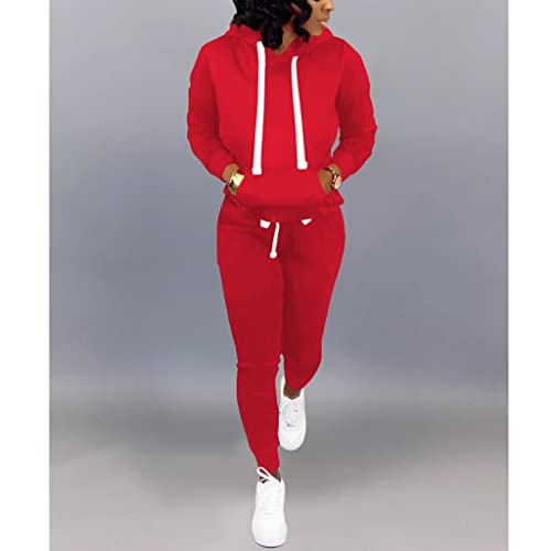 Mrskoala Two Piece Outfits For Women Workout Sweatsuits Matching Tracksuit Lounge Set Red #TOP2