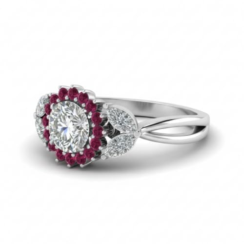 Image of 55Carat Choose Your Gemstone Flower Halo Split Shank Diamond CZ Ring Sterling Silver Round Shape Halo Engagement Rings Everyday Jewelry Wedding Jewelry Handmade Gifts for Wife US Size 4 to 12