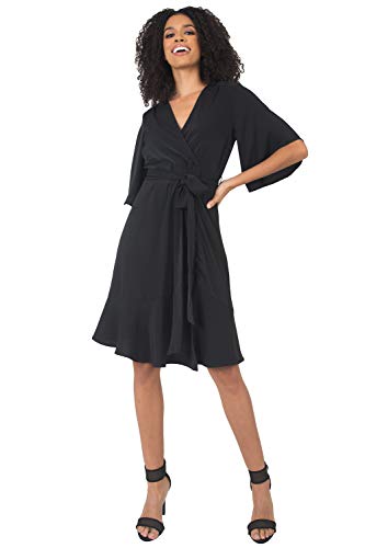 Standards & Practices Women's Wrap Dress Kimono Sleeve Ruffled Knee Length-Black4