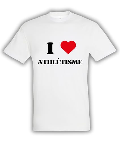 T-Shirt I Love Athlétisme Unisexe – Fan de Sport – Cadeau Original Noël Anniversaire – 100% Coton Taille XXL