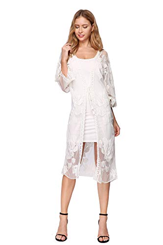TICOSA Women's Lace Cardigan Floral Open Stitch Crochet Vest Beach Wear Cover Up